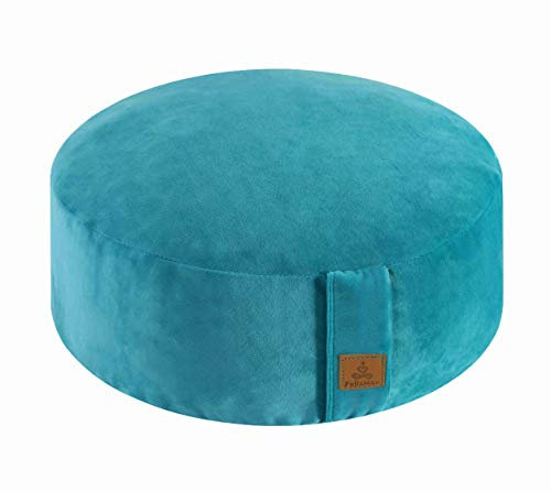 FelizMax Zafu Coussin de méditation en sarrasin, D = 33 cm/41 cm H = 14 cm, coussin de méditation rond zabuton, traversin de yoga, pouf de sol, coussin pour genoux,41 cm bleu cyan