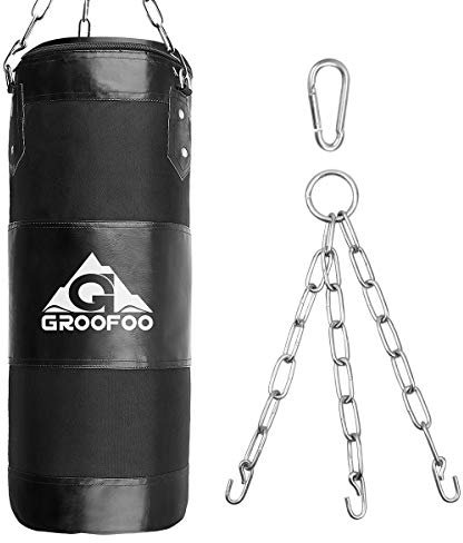GROOFOO Boxsack Kinder Hochleistungs Oxford Boxsack für Kinder, Jugendliche und Erwachsene, UNGEFÜLLTE Tasche mit Mount Chain Heavy Duty Pouching Bag für Boxtraining MMA Muay Thai (Schwarz, 80*28CM)