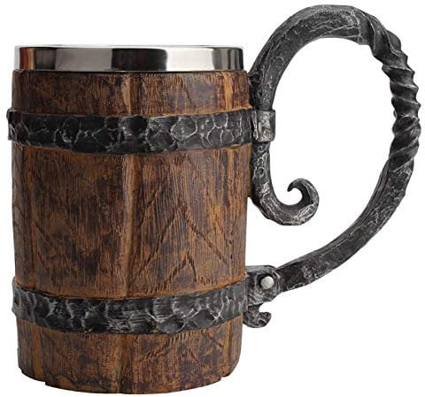 GeKLok Wooden Barrel Beer Mug, dwarven mug, Beer Mugs, Tankard, 650 ml Large Capacity Cocktail Mug for Bar Restaurant Retro Brown