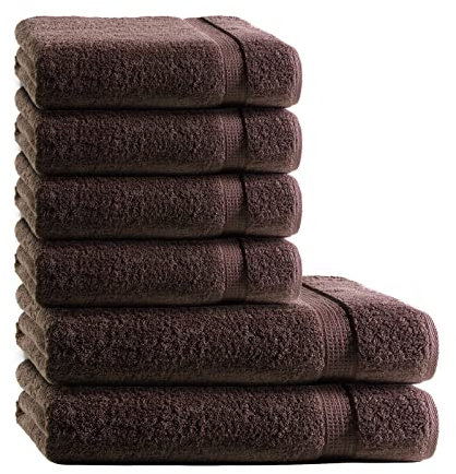 Müskaan Premium Handtuchset 6-TLG – 4 Handtücher & 2 Duschtücher aus 100% Baumwolle – Weich & saugfähig Frottee mit Aufhänger – Braun