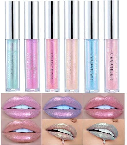 6er Pack Diamond Liquid Glitter Shimmer Lipsticks, Nonstick Cup Metallic Lipgloss Set Lippenkosmetik für Damen Mädchen