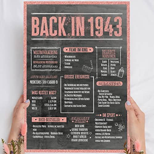 82 Geburtstag Frauen Rosegold Holzbild Back in 1943 personalisierbar zum Hinstellen/Aufhängen opt. beleuchtet, 82 Geburtstag Frau Deko, 82 Geburtstag Frau, 82. Geburtstag Frau, Geschenk 82 Geburtstag