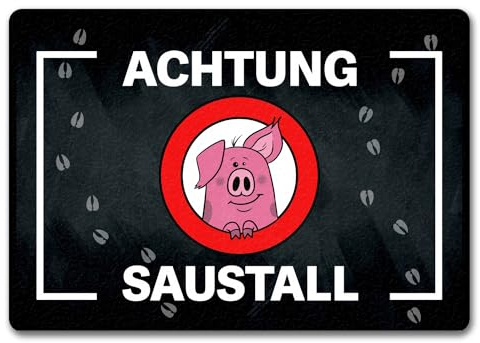 speecheese Achtung Saustall Fußmatte in 35x50 cm ohne Rand mit niedlichem Comic-Schwein im Warnkreis Als Geschenk für kleine und große Messies die im Zimmer sauber Machen und Ordnung halten