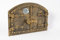 SEZAM Porte de four double en fonte avec thermomètre 500 °C, avec loquet de porte, aspect rivet, porte de four à pizza, four à pain, porte de four en pierre, 53,2 x 5,5 x 35,5 cm, peinture ancienne or