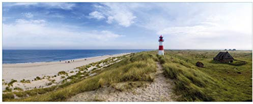 Wallario Wandbild aus Acryl, 50 x 125 cm, freischwebende Optik - Am Strand von Sylt Leuchtturm auf der Düne Panorama