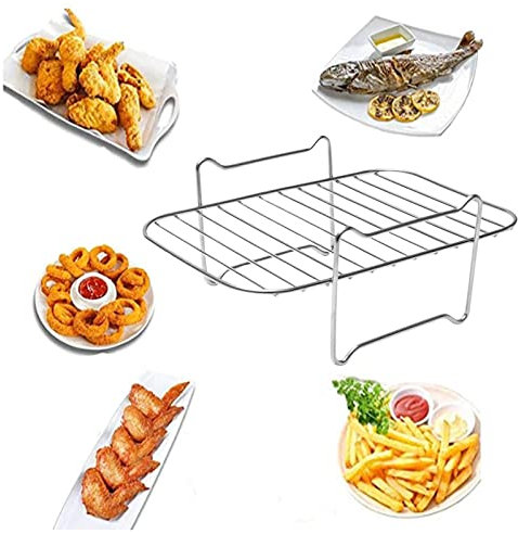 ERZU Air Fryer Rack For Double Basket Air Fryers, 304 Stainless Steel Multi-Layer Rack, Air Fryer Accessories Dehydrator Rack Compatible With Ninja Foodi DZ201/401 Instant Dual Basket - Rack Only