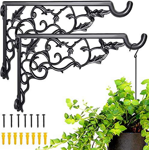 BNGGOGO Hängepflanzenhalterung, Rosenrebenform, massives Aluminium, robuster Haken zum Aufhängen, rostbeständige Wandhalterung, hängende Halterung für Pflanzen, Korb, Laterne, Windspiel (2 Stück)