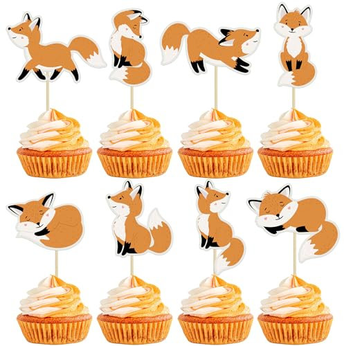 Gyufise Cupcake-Aufsätze mit Fuchs-Motiv, für Babypartys, Babypartys, Geburtstagspartys, Tischdekorationen, 32 Stück