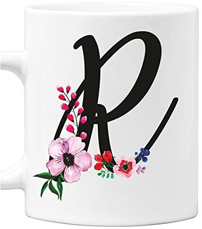 Colorfamily Tazza Mug con Iniziale Floreale - Lettera R - 100% ceramica