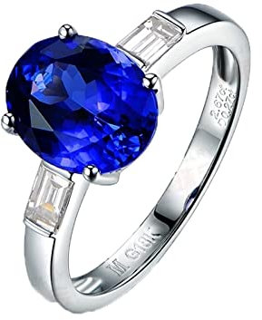18 Karat (750) Weißgold Ring Teenager Mädchen, Trauringe Ovaler Tansanit 2,66 ct Blau Tansanit Ring Größe 45 (14.3)