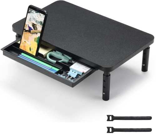 ETHU Monitorständer,3 Höhenverstellbarer (11, 13, 15 cm) Monitorständer mit Aufbewahrungsschublade, Desktop-Organizer für Büro und Zuhause, Ergonomischer Ständer für Computerdrucker Laptop PC