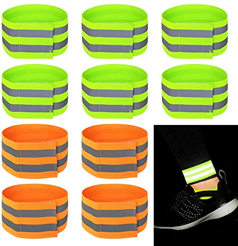 Okoss 10 Stücke Reflektorband, Running Sicherheitsband, Reflektierende Sicherheit Armband,Reflektorbänder mit Klettverschluss Geeignete Radfahren, Motorrad, Jogging, Laufen für Kinder & Erwachsene