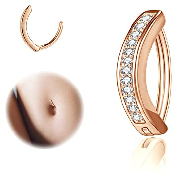 ZS 14G Clicker Piercing Bauchnabel für Frauen, Diamanten Bauchnabelpiercing Silber 925 Reverse Curved Nabel Barbell Schmuck Körperschmuck (Diamanten:8mm)