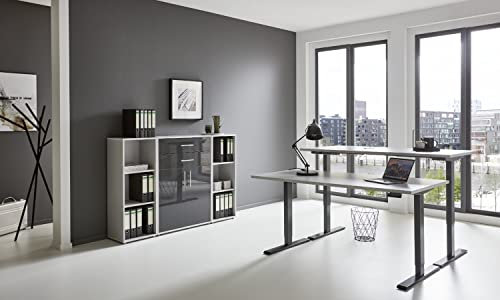 BMG Möbel e-Office Edition 13 in diversen Farben höhenverstellbar (Gestell: Anthrazit, Korpus-Front: Lichtgrau/Anthrazit Hochglanz, Tischplatte: Lichtgrau, Abmessung Tischplatte: 138 x 67 cm)