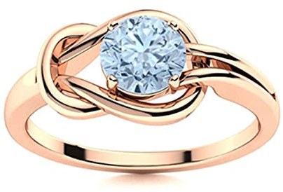 5 mm runder Aquamarin-Edelstein 925er Sterling Silber Unendlicher Liebesknoten Solitär-Frauen-Ring (Roségold Vermeil, 56)