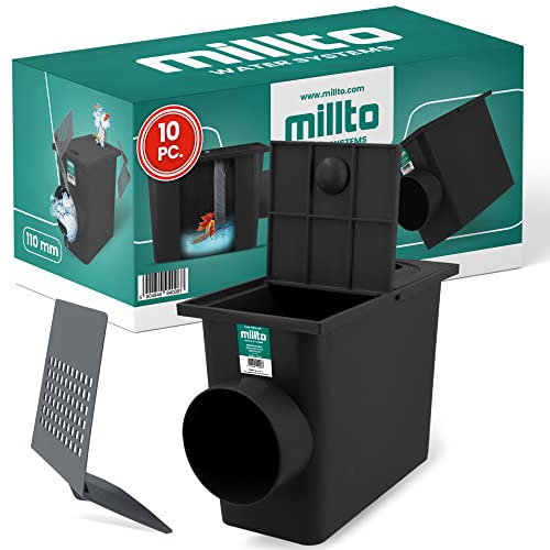 Millto™ Pozzetto per Pluviale 110 mm | Scarico Laterale Filtro per Tubo di Acqua Piovana Scatola Grondaia Cassetta Pioggia Polipropilene