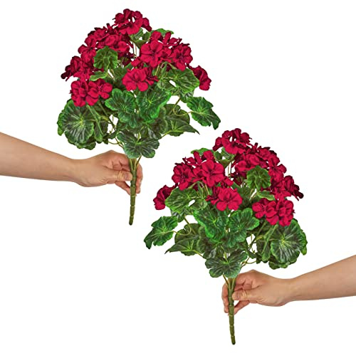 QIANYUN Realistische künstliche Geranie, UV-beständig, für Hochzeit, Küche, Garten, Tischdekoration, Innen- und Außenbereich, 2 Stück (rote Geranien)