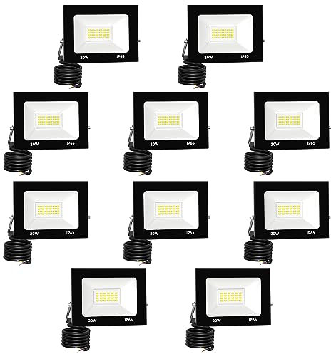 loyal 10 Pack Foco LED Exterior 20W, Alto Brillo 2000LM Proyector LED Exterior Iluminación 6000K Blanco Frío, Luz de Seguridad Impermeable IP65, Lampara LED Pared Techo para Jardín Garaje Terrazas
