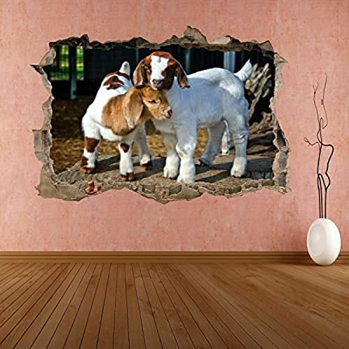 Wanddeko Cute Baby Goats Animal 3D Wall Sticker Mural Decal Kids Bedroom Home Decor Da12 55x80cm