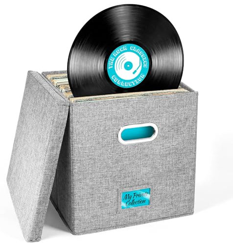 Vinyl-Schallplatten-Aufbewahrungsbox für bis zu 50+ 12-Zoll-Alben, Schallplattenkiste, LP-Album-Aufbewahrung, Stoff-Aufbewahrungsboxen mit Deckel für Umzug, Büro, Schrank, Heim-Organizer, 33 x 33 x 33