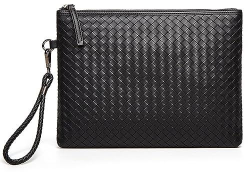 Herren-Clutch Herren-Clutch aus gewebtem Leder, weiche Handtasche, großes Fassungsvermögen, Unterarmtasche (Color : Black, Size : 29x22x2cm)