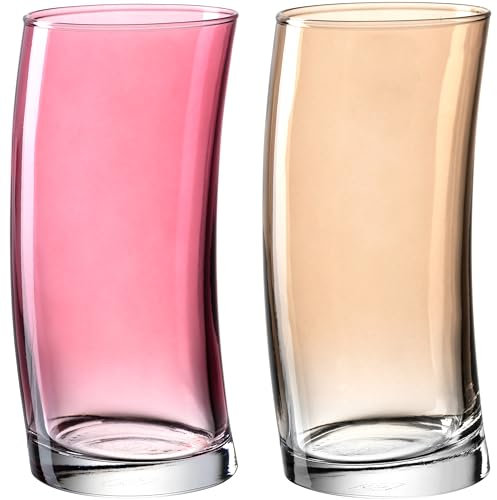 LEONARDO HOME Swing Wasserglas 12er Set, spülmaschinenfeste Trink-Gläser Set, Saftglas in geschwungener Form, rot/beige, 350ml, 70703