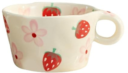 CAPIJIONG Tasse en céramique 300 ml - Fraise - Peut être utilisée pour des mains mignonnes pour pincer le lait et le café - Fraise