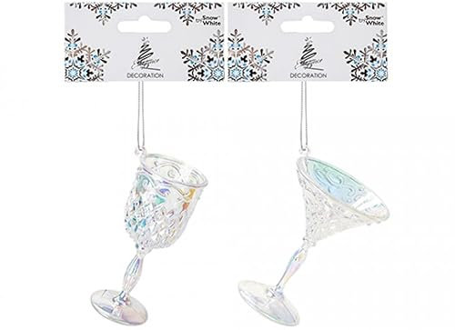 Christmas Iridescent Acrylic Wine & Martini Glasses Hanging Ornaments - 10.5cm (1 Pc) - Decorative & Elegant Decorations For Festive Celebrations