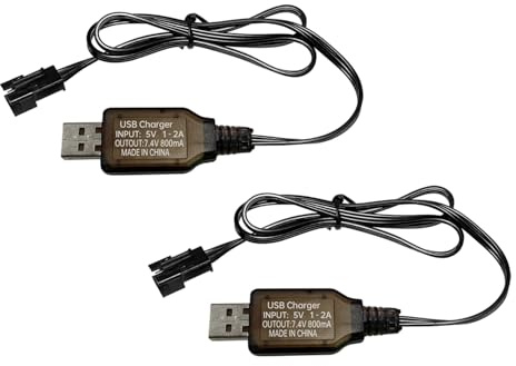 2PCS 7.4V 800mAh USB Ladekabel mit SM-3P Steckverbinder für Fernsteuerbagger, LKW, Tanks, Huina 1575 Ingenieurfahrzeuge, Drohnen, Fernsteuerungsschiffe DE43 DE60 Spielzeugautos