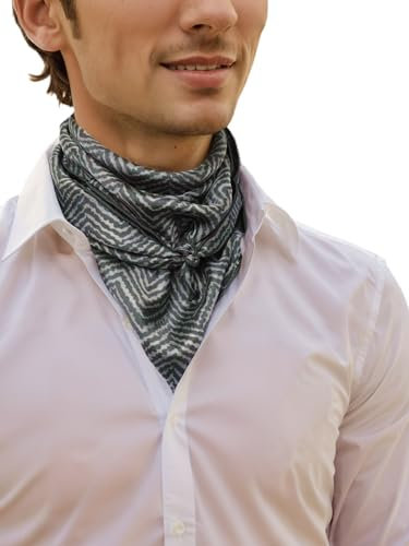 Prettystern 65cm handrolliertes Seidentuch Halstuch Kopftuch Seidenschal geometrische Musterung Damen Herren 12 Grau