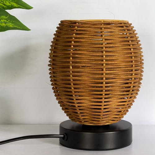 Osasy Tischlampe Kleine Rattan-Nachttischlampe mit Korbgeflecht-Schirm für Schlafzimmer Nachttischlampen,Schreibtischlampen (Glühbirne nicht enthalten)