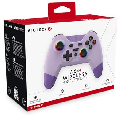 Gioteck WX4+ Wireless Controller for Nintendo Switch - Lavender - with Customisable RGB Lighting and Programmable Back Buttons - Bluetooth Compatible