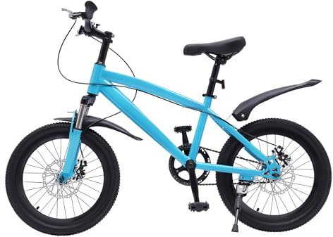 HOARLICN 18 Zoll Kinderfahrrad Jungenr, Kinder Mountainbike Jungen Mädchen Fahrrad MTB Rad Bike Mit Elektrische Taschenlampe Kinder Fahrrad Für Kinder Mit Einer Körpergröße Von 4,1 Bis 4,59 M, Blau
