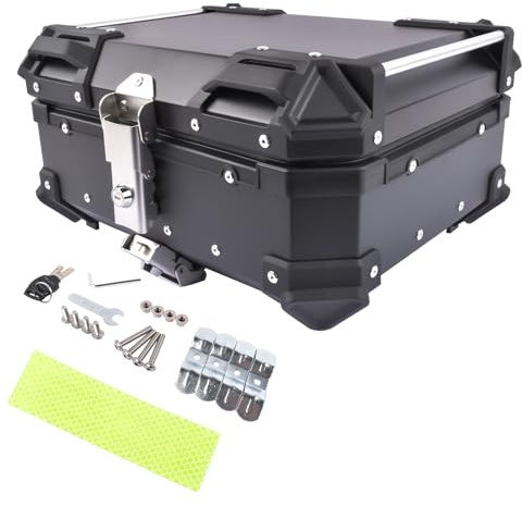 AKWH 25L Motorcycle Top Case Aluminum Motorcycle Trunk Tour Tail Box with Security Lock for Storage of Luggage Waterproof Motorbike Top Case, black