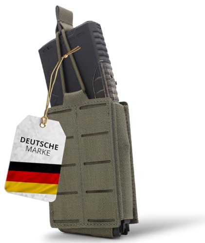SHIELD Germany 1er Molle Magazintasche Dark Multicam - Ideal für M4, AK und AR15 Magazin - Premium Airsoft Zubehör, Molle Pouch für Airsoft Plattenträger (Steingrau Oliv)