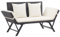 Makastle Gartenbank Beidseitig Verstellbar Tagesbett Sonnenliege Gartensofa mit Auflagen & klappbaren Armlehne, Balkonbank aus Poly Rattan, Sitzbank für Garten & Balkon, (130-176) x 70 x 80 cm