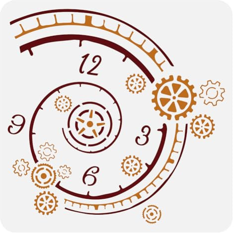 FINGERINSPIRE Spiralförmige Uhr Zifferblatt Schablone Zum Malen 30x30 cm Große Uhr Zifferblatt Malschablone Zahnräder Zahlen Zeichenvorlage Ausgehöhlte Uhr Themenschablone Für Boden Wanddekoration