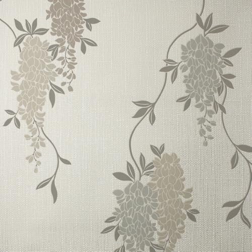 Fine Decor FD43673 Wisteria Floral Wallpaper, Neutral
