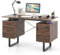 COSTWAY Home Office Computer Desk, 129 x 59 x 76 cm Large Floating Desktop Desk with Dual Drawers and Cabinet, Metal Frame Modern Vanity Table for Living Room & Bedroom (Rustic Brown + Black)