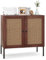 COSTWAY Sideboard mit 2 Rattantüren, Küchenschrank aus Holz mit Arbeitsplatte & verstellbaren Regalen, Buffetschrank Kommode industriell für Küche, Esszimmer, Wohnzimmer, 80 x 40 x 80cm (Walnuss)