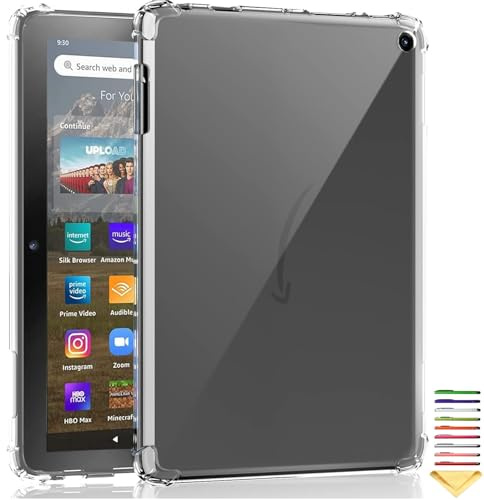 UUcovers Transparente Schutzhülle für Amazon Kindle Fire HD 8 (2024/2022) und Fire HD 8 Plus Tablet 2022 (nur passend für 12. Generation), 20,3 cm (8 Zoll), mit 10 Buchaufklebern, Anti-Vergilbung