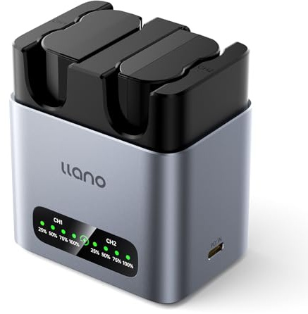 llano 2-Pack EN-EL15C Batteries and 20W Fast Charger for Nikon Z8, Z7II, Z5II, ZF, Z6III, D850, Z7, Z6II, Z6, D7500, D750, D7200, Heat Dissipation Aluminum Alloy Body, 2.8H Full Charged, LED Display