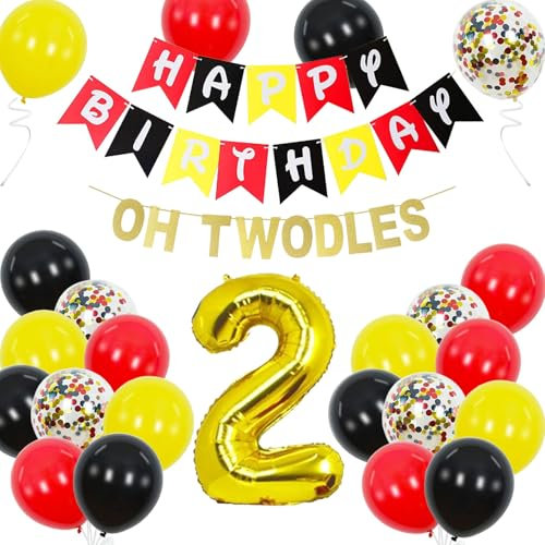 Cartoon Mouse 2nd Birthday Party Supplies- Oh Twodles Theme Party Decorations Includes Happy Birthday Banner, Latex Balloons for Boy Girls Kids Mouse Theme Decorations
