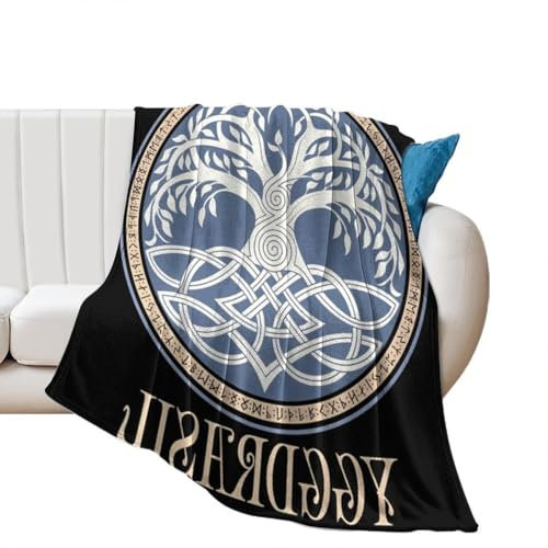 TuTaTiMANG Vielseitige Decke Mit 3D-Wikinger-Druck, Weiche Decke Mit Yggdrasil-Lebensbaum-Druck, Bequeme Flanelldecke Für Erwachsene, Geeignet Für Camping, Sofa, Bett Und Büro