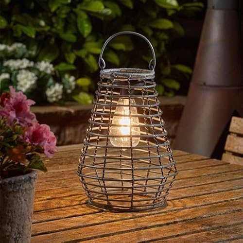 Garden Mile® LED Rattan Solar Gartenlaterne Außenbeleuchtung Terrasse Tischplatte Garten Licht Terrasse Tisch Dekor Licht Hängende Outdoor Dekor Freistehende Dekorative Beleuchtung Lampe (Maris