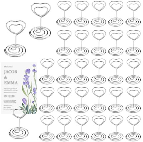 30 Stück Herz Silber Namenskarten Halter, 3.2×5cm Metall Fotohalter Kartenhalter, Platzkartenhalter Memohalter, Tischkartenhalter Silber, Herz-Platzhalter-Clips für Büro, Hochzeiten, Jubiläen, Partys