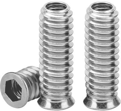 Drenky ‌20 Pièces M8 écrou Hexagonal Fileté‌, Insert Fileté Bois‌ M8 X 30mm ‌écrous à Visser ‌Manchons à Visser‌ Galvanisés pour Meubles en Bois, Argent