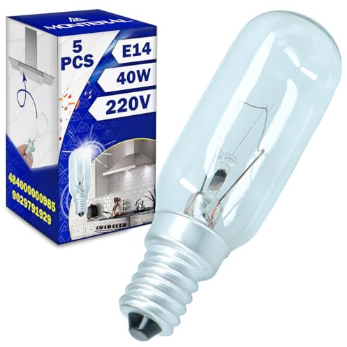 MONTERAL 5 Stück Glühbirne Dunstabzugshaube E14 40W 220V 300°С mit dem Originalcode 484000000985 9029791929 für Whirlpool