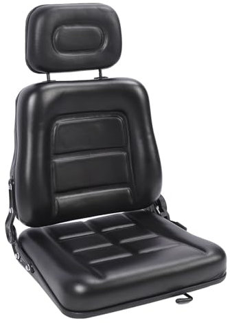 Siège Universel pour Chariot Élévateur, Siège Rabattable pour Tracteur Avec Appui-Tête et Dossier Réglables, Micro-Interrupteur et Glissière pour Tondeuse À Benne Basculante