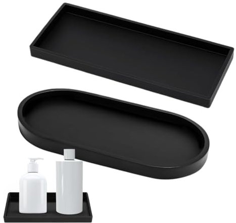 JAWUZ Juego De 2 Bandejas Decorativas Para Baño,Negro,Silicona,Bandejas Decorativas,Adecuado Para Cocina y Baño,Decoración Baño